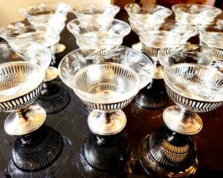 Set of 11 Whiting Sterling and Cut Crystal Sherbets bid #29