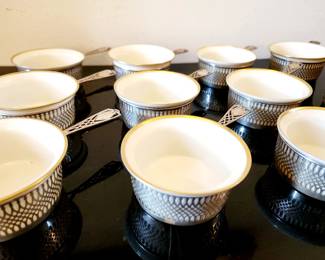 Set of 11 Vintage Sterling and Porcelain Custards made for DeLan & McGill bid #40