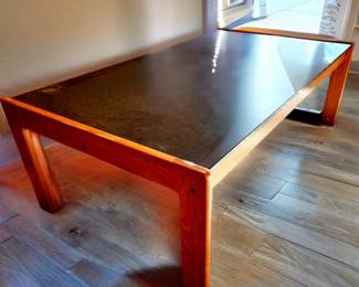 Vintage Teak and Slate Top Magazine Table with Pair of Matching End Tables bid $595 or bid #66