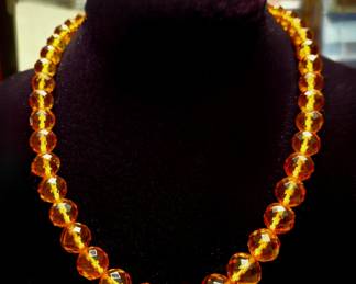 Vintage Graduated Bead Necklace of Faceted Amber bid #76