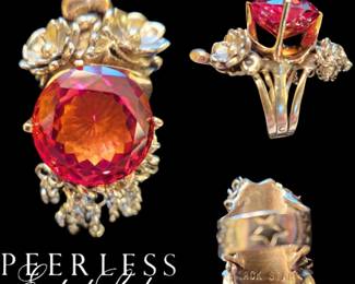 Bespoke Fashion Gemstone Ring of Sterling and 10k Gold