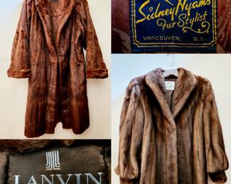 Vintage full length mink coat $195 or bid #121, and newer mink by Lanvin $350 or bid #120