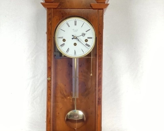 DONLAR501 Comitti Of London, Mahogany Wall Clock: Hermle double weight, solid brass movement; Made in England
