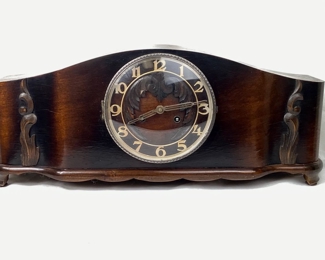 DONLAR912 Vintage 1920s Mantel Clock: Vintage circa 1920 Mantel clock, dark mahogany color, Art Deco numbers and clock hands.  Works - see video
