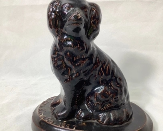 JIFI203 1897 F.M. King Co. Advertising Spaniel Dog Gailsbury Pottery: Beautiful and very heavy for it's size, Adorable spaniel dog. See photo's for some ware. &nbsp;
