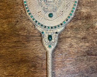 Antique Austrian Filigree Jeweled Cosmetic Set