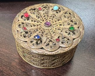 Antique Austrian Filigree Jeweled Cosmetic Set