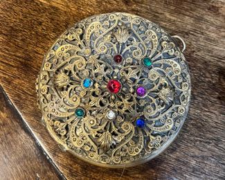 Antique Austrian Filigree Jeweled Cosmetic Set