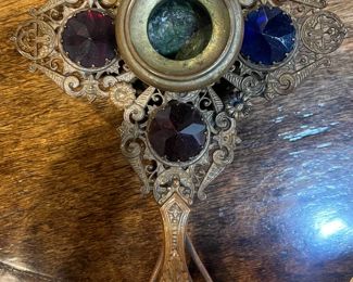 Antique Austrian Filigree Jeweled Cosmetic Set