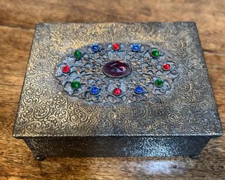 Antique Austrian Filigree Jeweled Cosmetic Set