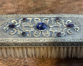 Antique Austrian Filigree Jeweled Cosmetic Set