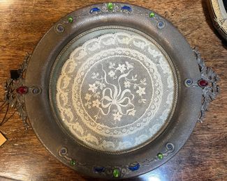 Antique Austrian Filigree Jeweled Cosmetic Set