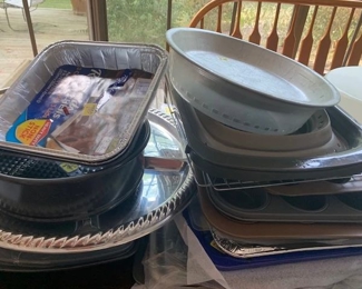 Stacks of metal and ceramic Cooking pans