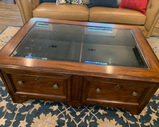 Large Beautiful Coffee Table Great condition.   12 X 10 Blue and Beige Silk Rug