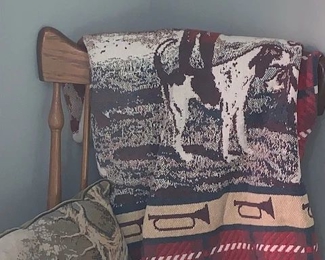  WOODEN Rocking CHAIR and Office Chair  Hunting throw and Hunting pillows 