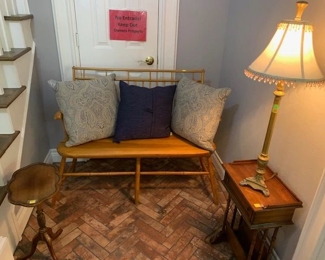 Antique Bench and 3 small Brandt Vintage Tables