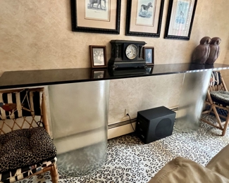 POST MODERN CONSOLE TABLE WTH GLASS BASES
