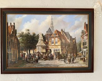 Early 20th Century Oil on Canvas, Dutch. Large Street Scene
