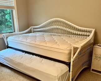 WHITE WICKER TWIN DAYBED. TWO TWINS