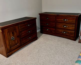 SHIPS AHOY SHIPS WHEEL TWIN HEADBOARDS AND SLATE TOP DRESSERS