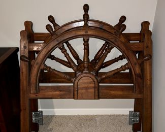 SHIPS AHOY SHIPS WHEEL TWIN HEADBOARDS AND SLATE TOP DRESSERS