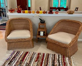 PAIR OF LARGE WICKER RATTAN CHAIRS 