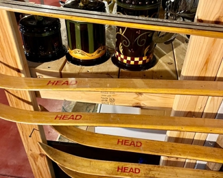 4 PAIRS OF VINTAGE WOODEN HEAD SNOW SKIS WOOD
