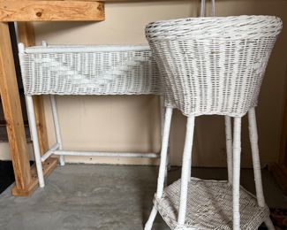 WHITE WICKER PLANT STANDS