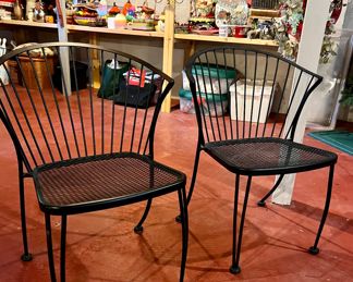 PAIR OF BLACK METAL PATIO CHAIRS
