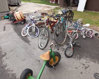 various bikes including old fashion tricycle..