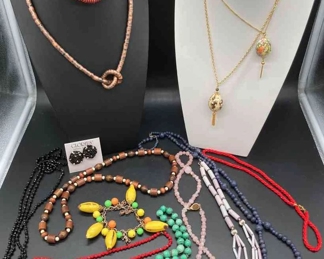 Costume Jewelry Lot Glass, Wood