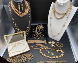 Gold Jewelry Lot Necklaces, Earrings And Bracelets