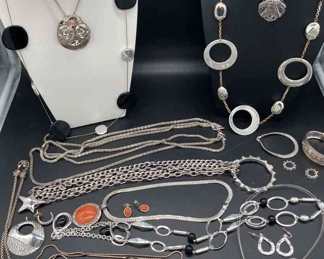 Silver Jewelry Lot Earrings, Necklaces And Bracelets