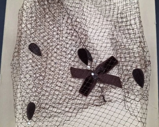 Womens Vintage 1960s Birdcage Veil Netting with Brown Velvet Bows