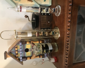 Lots of birdhouses and Galileo thermometers/barometers.