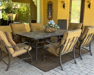 Patio Wrought Iron Table w 2 Leaves and 6 Chairs Mallin