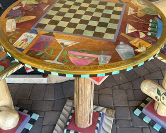 Sticks Designer Pub Table w 2 Chairs and Chess Figurines