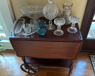 vintage mid century tea cart on wheels-solid wood