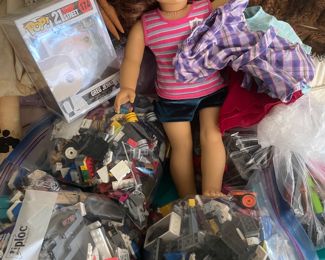 Legos, American Doll, Funkos