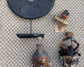African collectable carved masks and bird