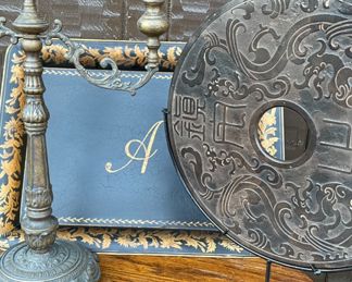 Iron Candelabra, Chinese medalion, A fancy tray 