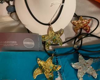 Venezia Classica Bacerini portofono real blown glass starfish necklaces in all colors with silver, gold and leather string (new) we have so many of them. they make a great Christmas gifts.