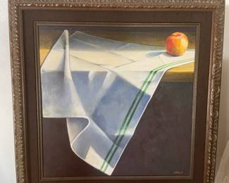 Beautiful tablecloth and apple painting 