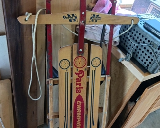 Vintage Paris Champion Fastback snow sled metal and wood