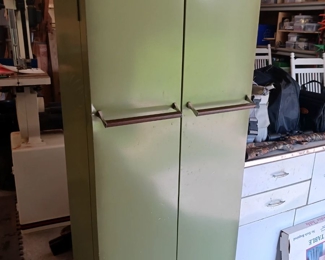 Vintage Olive enamel metal cabinet
