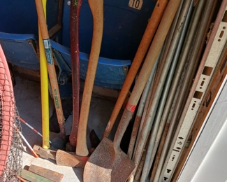 Garden tools axes shovels sledgehammers