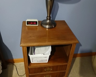 Wood vintage nightstand with two drawers