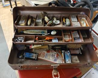 Vintage fishing tackle box with tackle