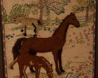 Primitive horse needlepoint 