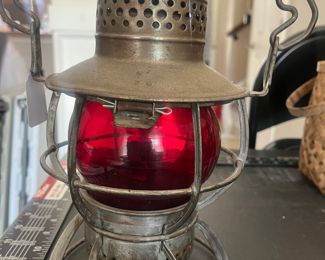 Red glass railroad lamp